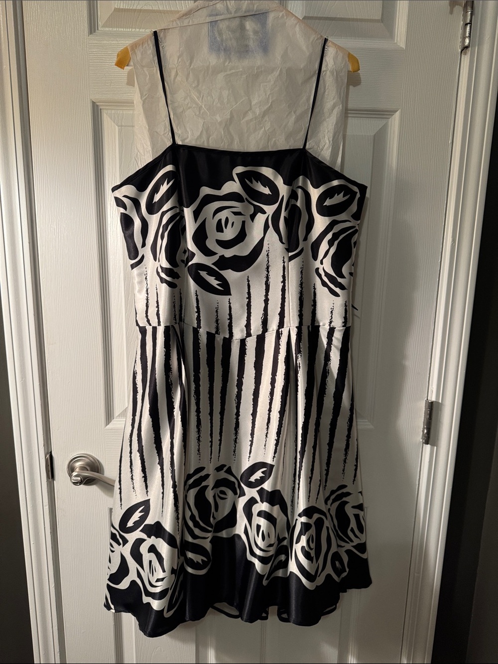 Black & White Rose Print Spaghetti-Strap Dress - size 14 by Dress Barn